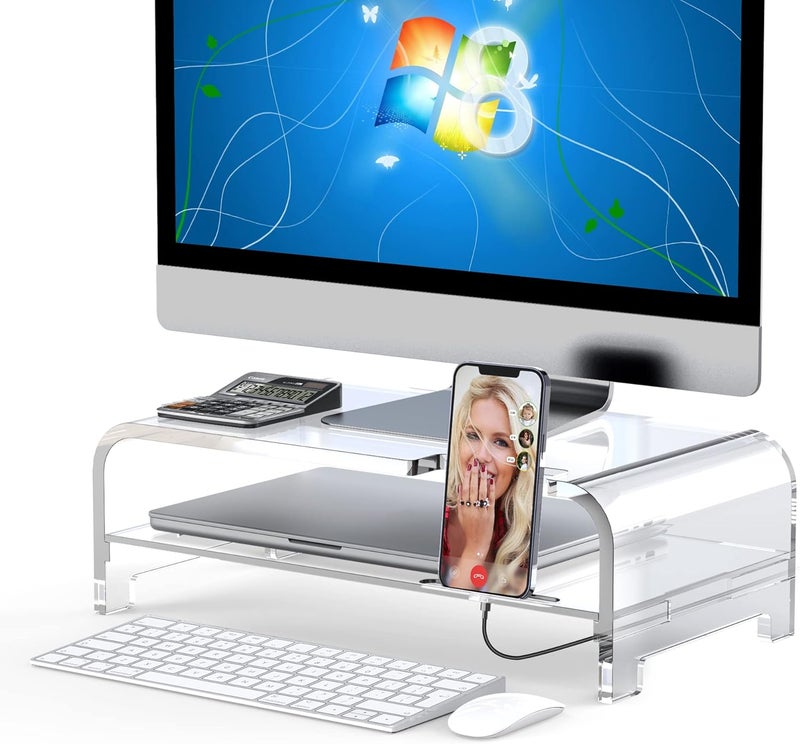 Beimu Acrylic Monitor Stand Riser Acrylic Laptop Stand Clear Computer Stand Laptop Riser with Storage Desk Organizer Accessories for Home and Office - Image 1